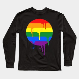 Rainbow Colored Stripes Dot Running Splashes Long Sleeve T-Shirt